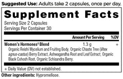 Nutrition facts panel for Women's Hormones capsules