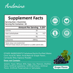 Grape-flavored Andmino L-Theanine Gummies with Trehalose close-up
