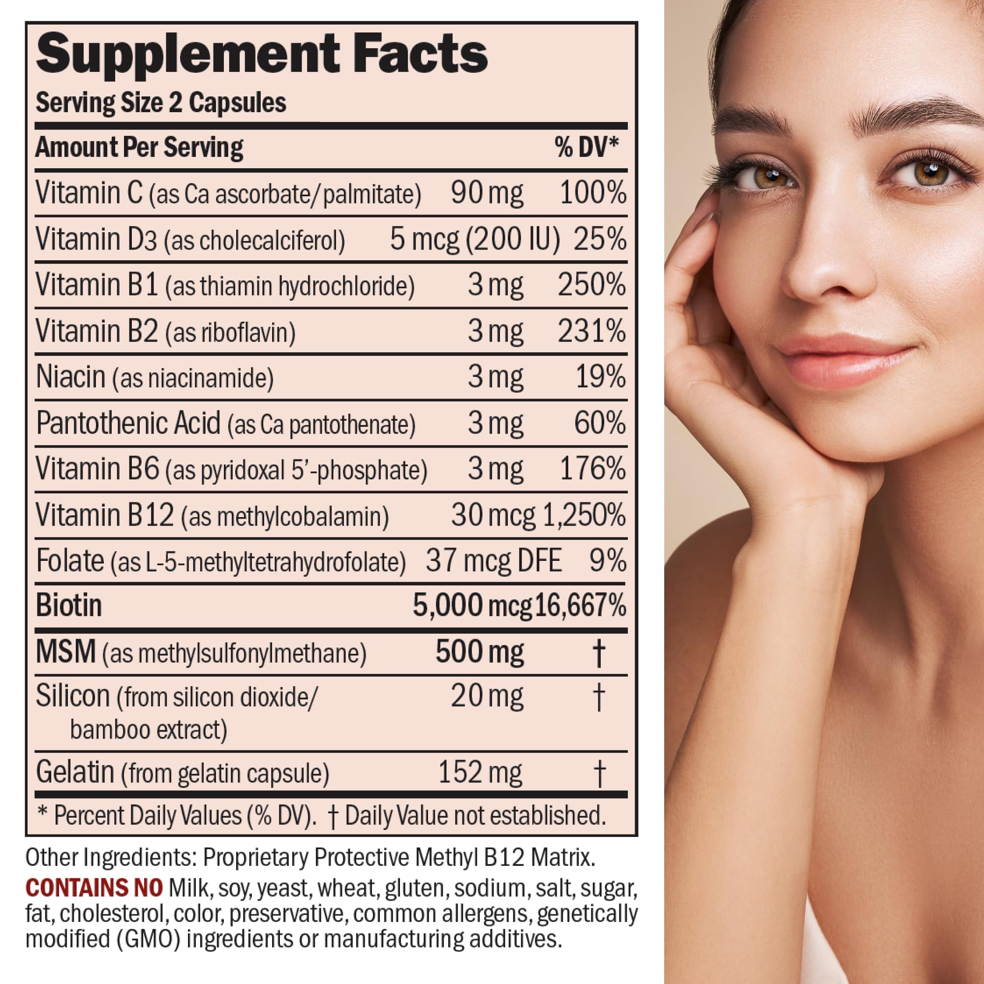 Close-up of Biotin 5000 mcg on product label