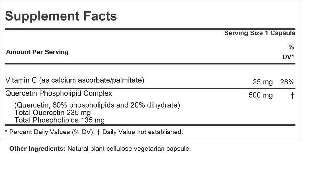 Close-up of Quercetin 500mg phospholipid complex capsules