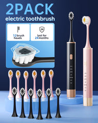 Aneebart black and pink electric toothbrush 2-pack with front view