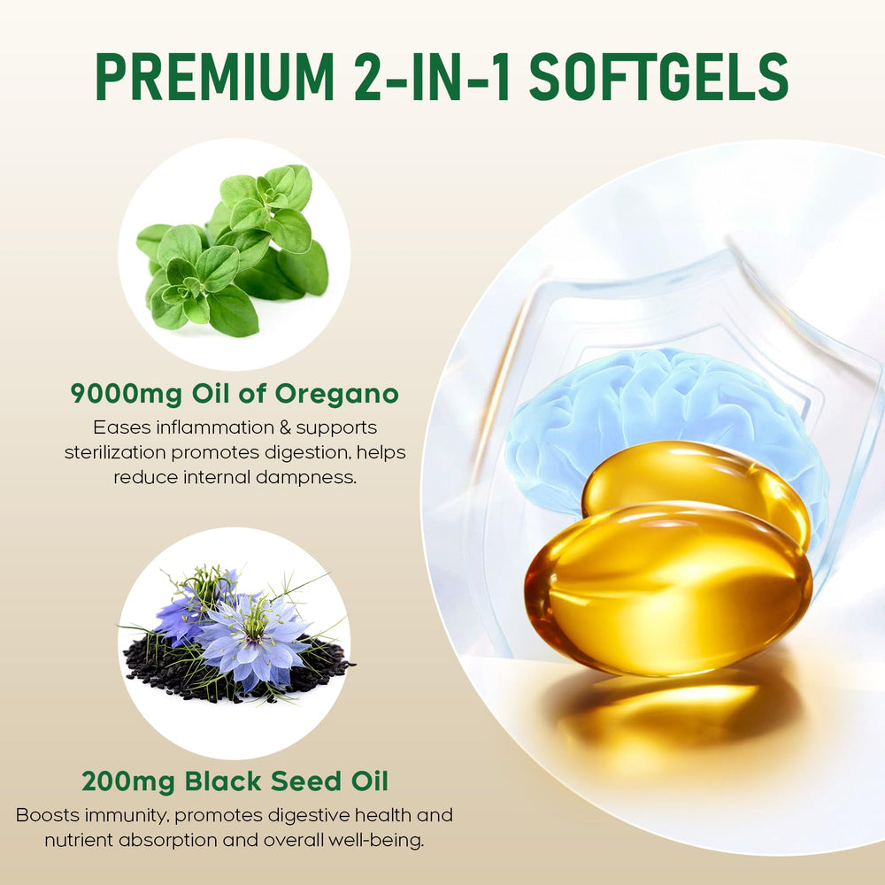 Digestive health support with oregano and black seed oils