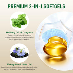 Digestive health support with oregano and black seed oils