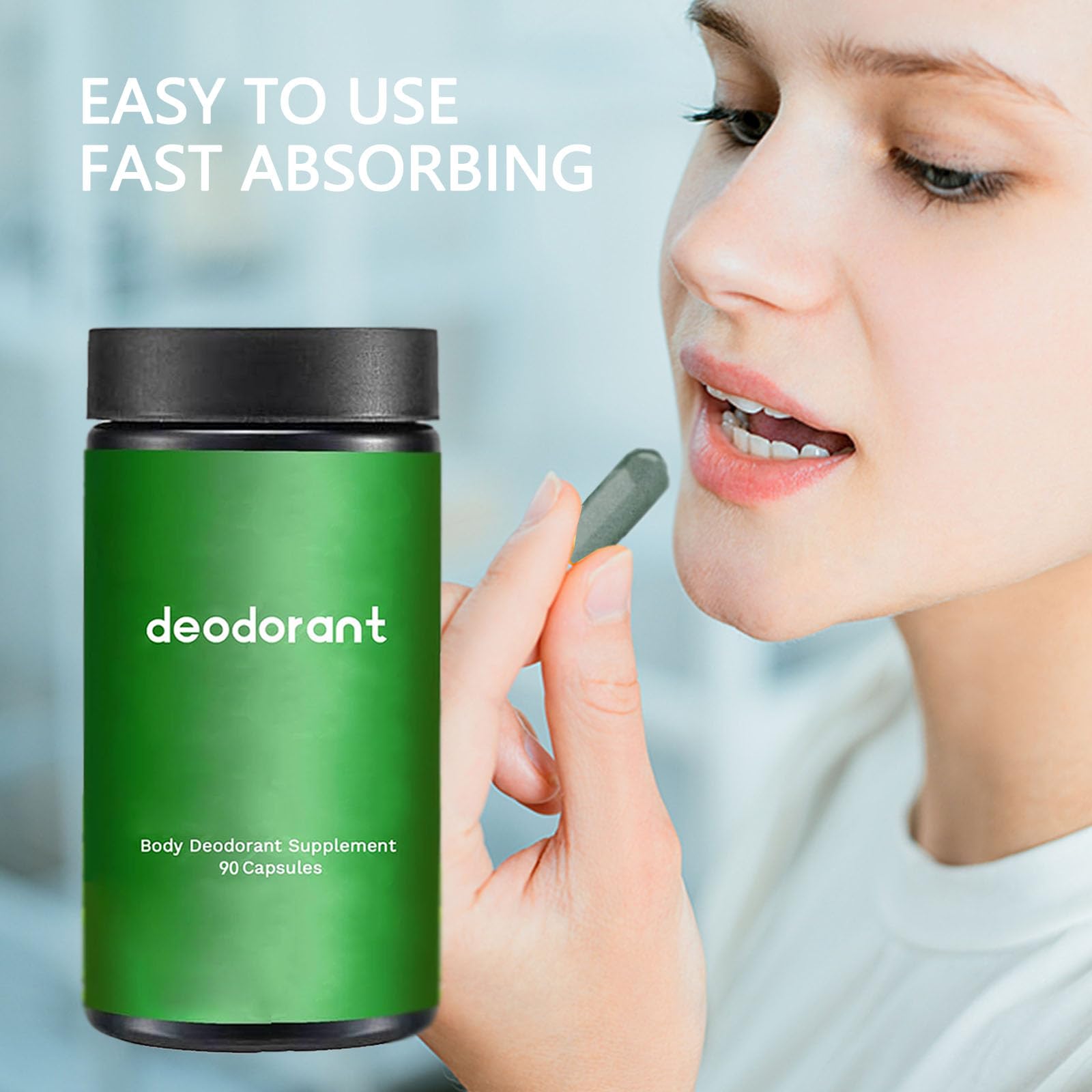 Natural chlorophyll-based deodorizing supplement capsules