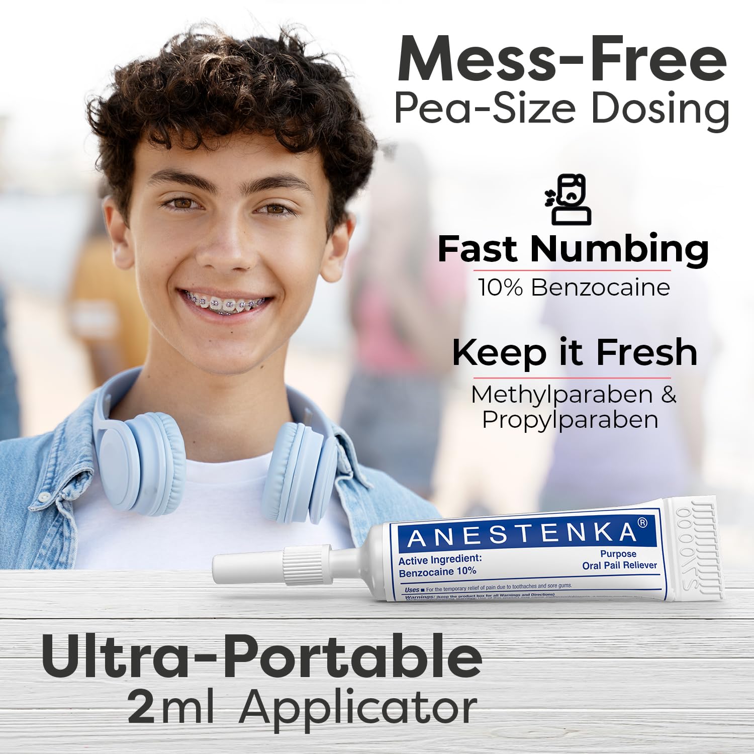 Use for braces and dentures showing oral discomfort relief