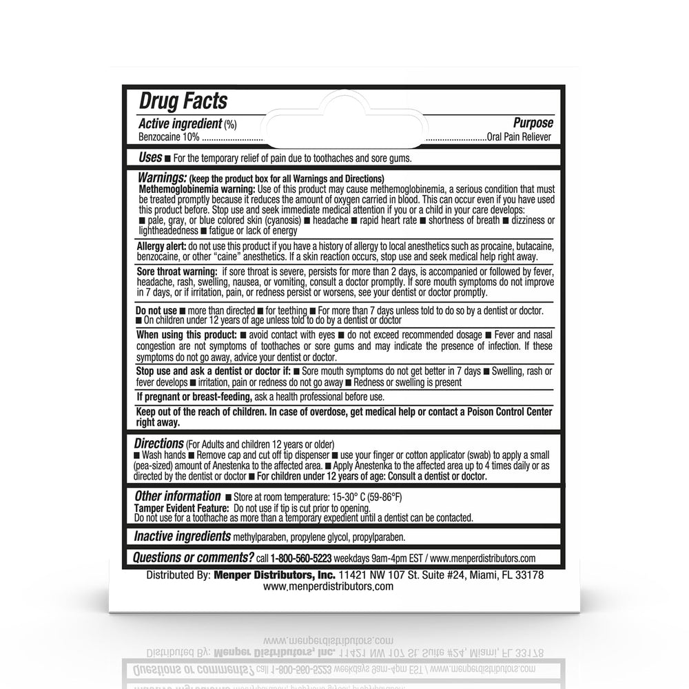 Boxed product with instructions for Anestenka Tooth Pain Relief
