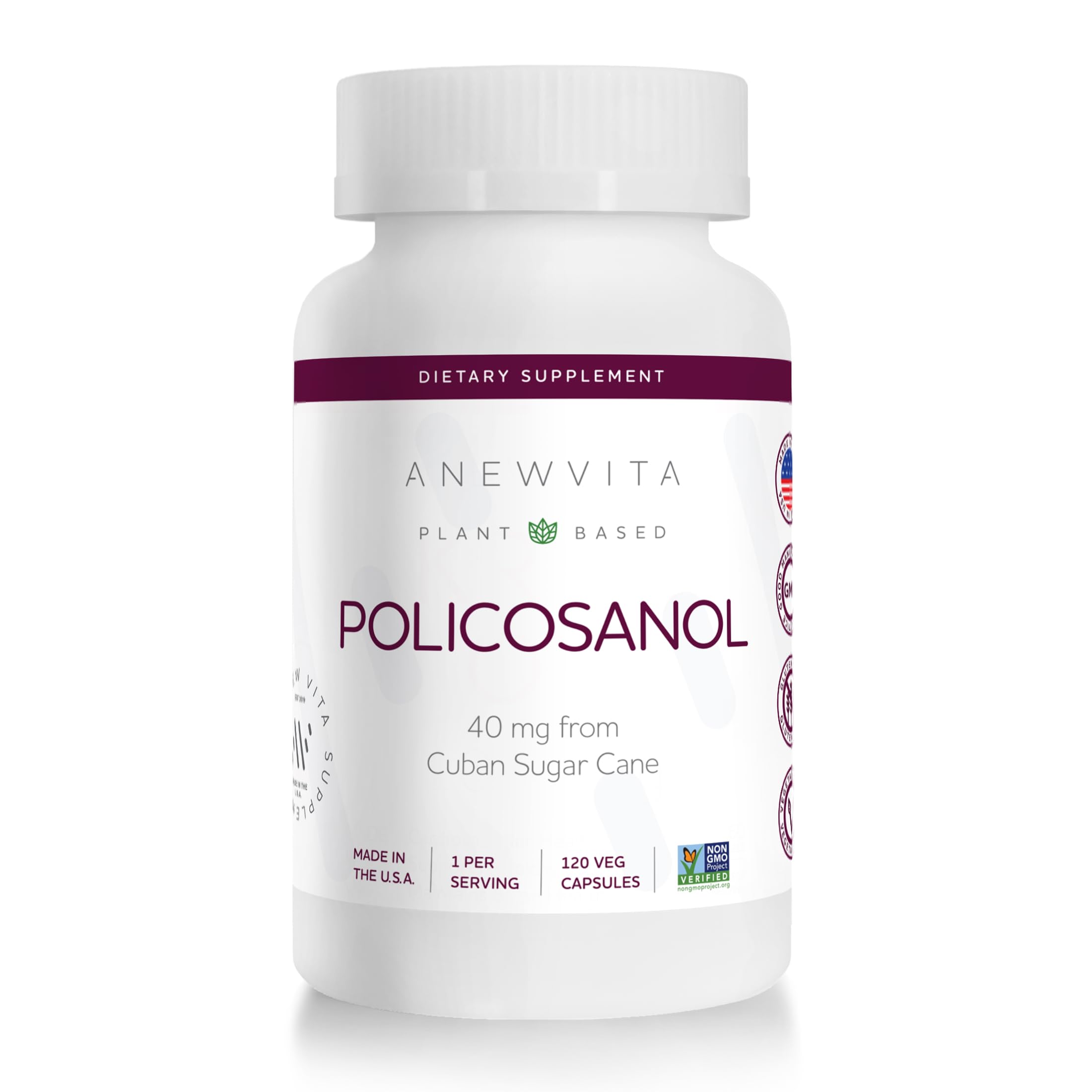 Anew Vita Policosanol bottle with 120 veggie capsules