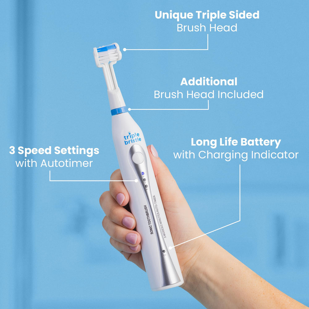 Angled bristles reach each tooth