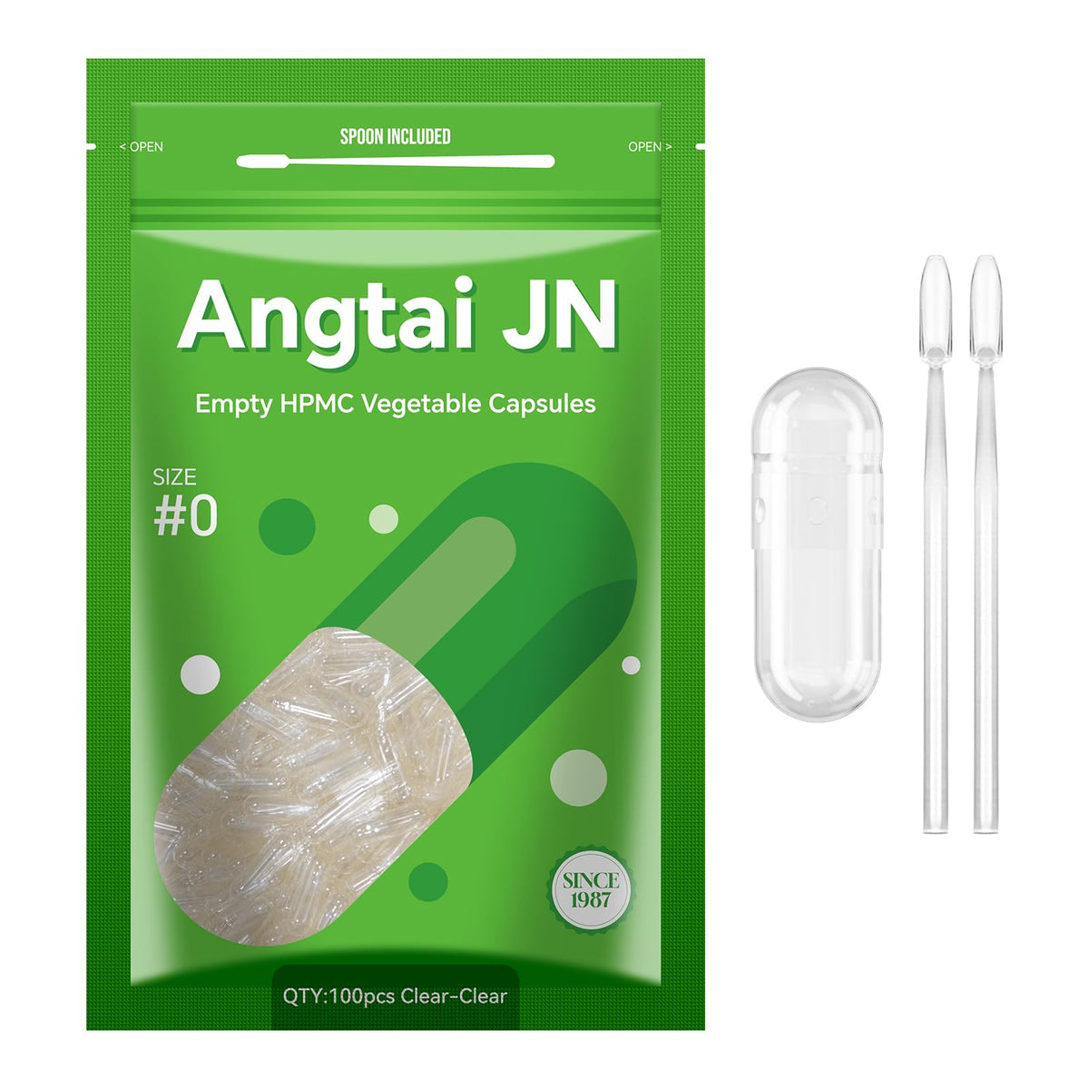 Hero image: Angtai JN Size 0 vegan empty capsules, 100 count