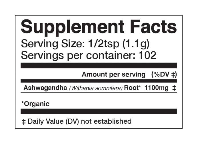 Origin label showing Ashwagandha root powder sourced from India