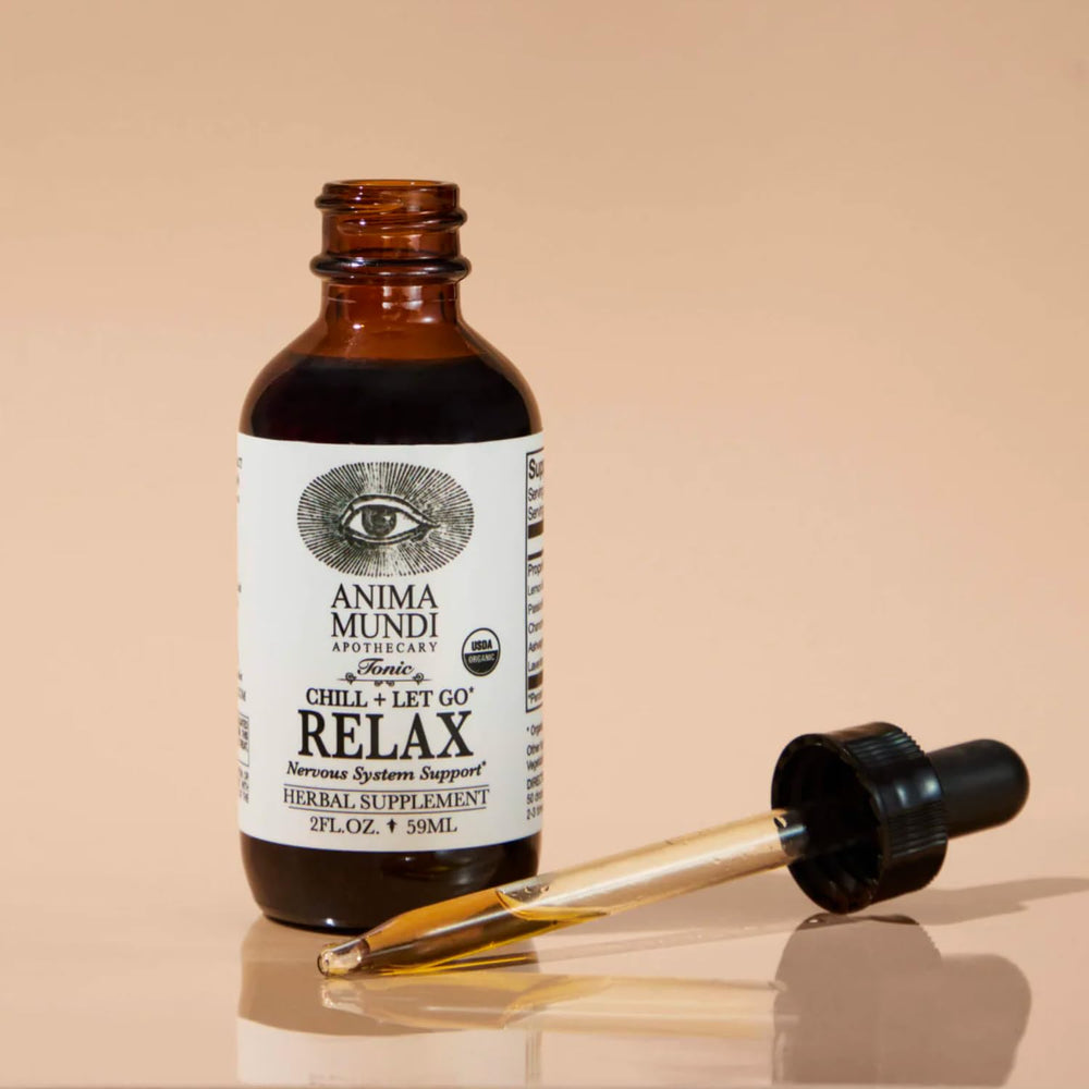 Bottle back label of Relax Tonic with usage information