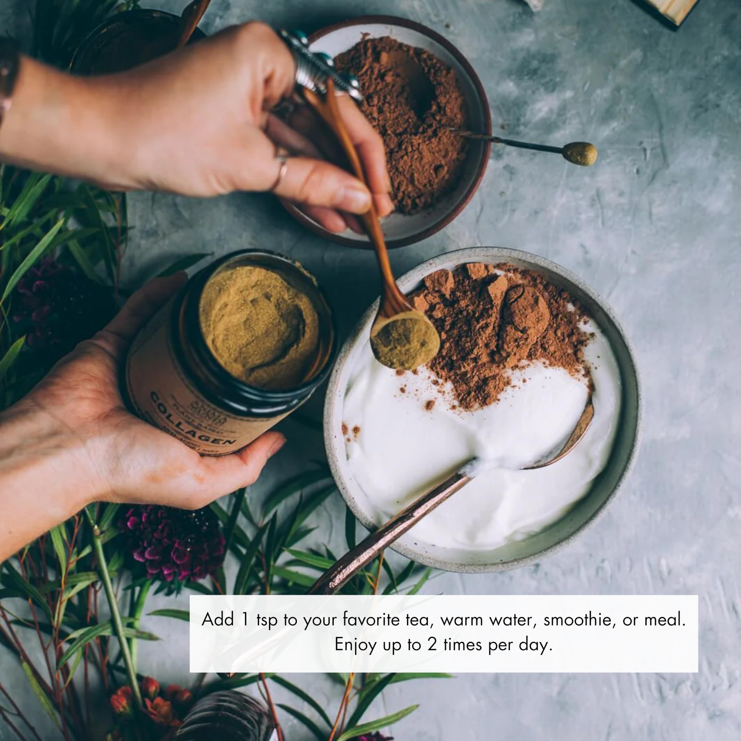 Close-up of product label on Anima Mundi vegan collagen powder