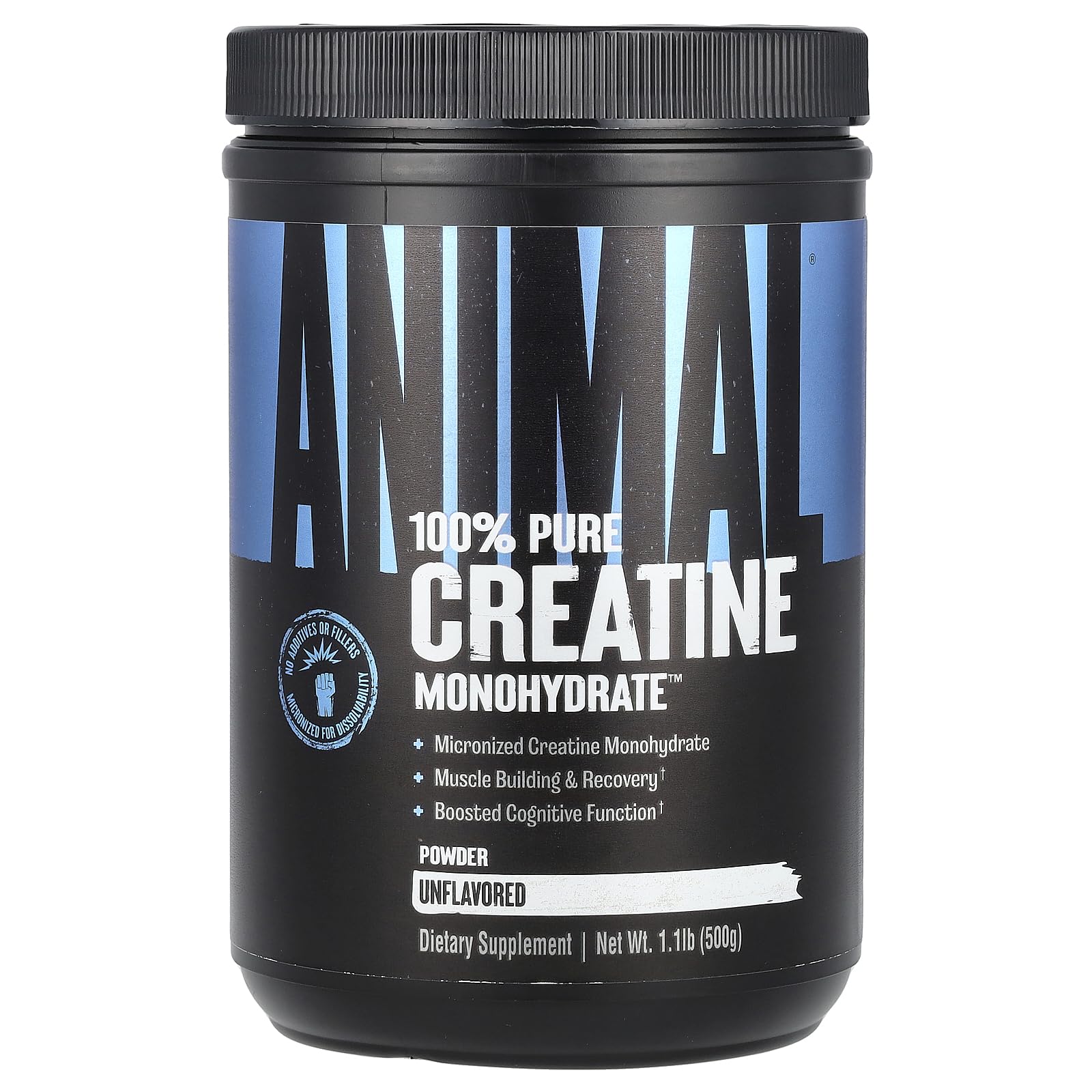 Container of Animal Creatine Micronized Monohydrate powder, unflavored