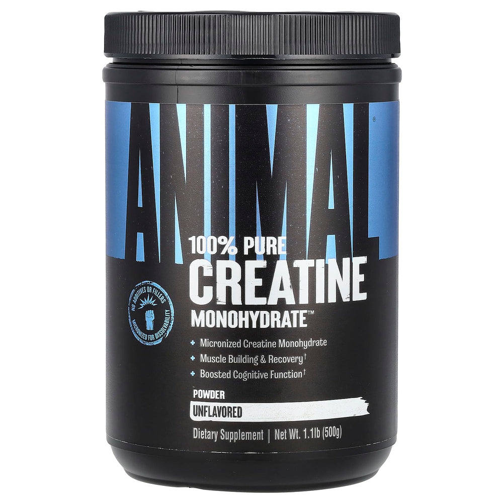 Container of Animal Creatine Micronized Monohydrate powder, unflavored
