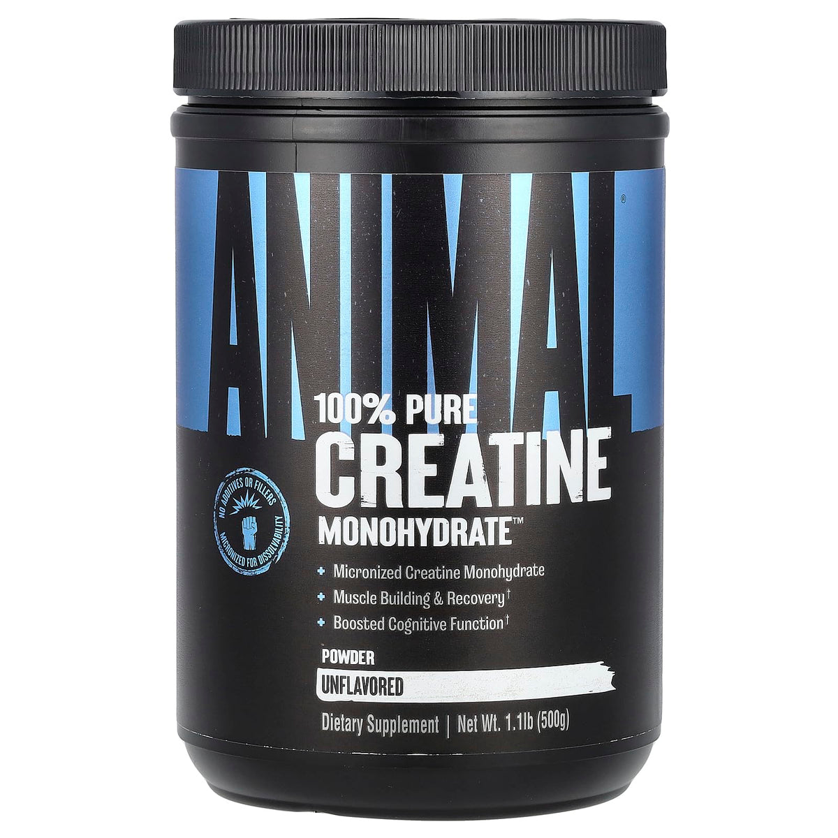 Container of Animal Creatine Micronized Monohydrate powder, unflavored