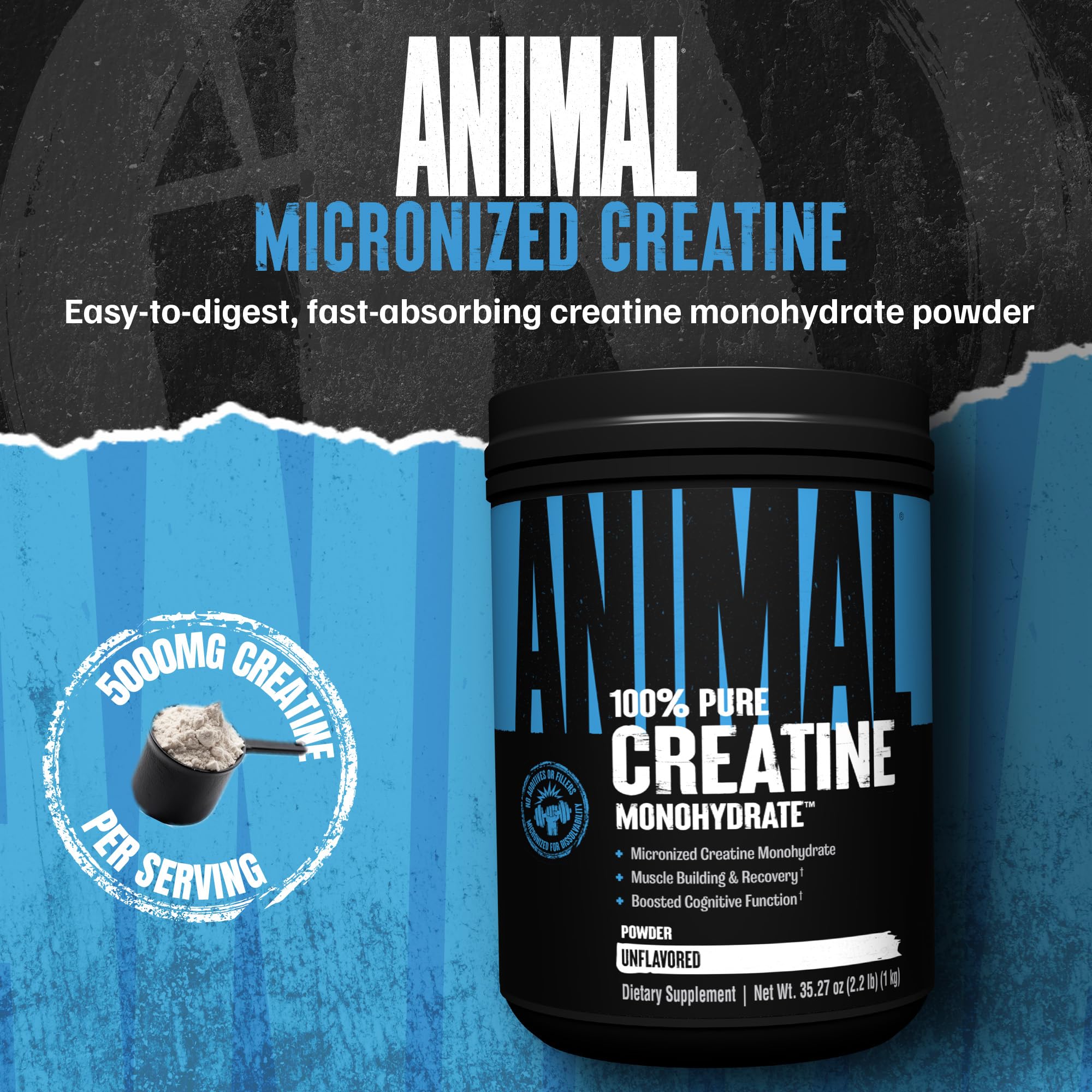 Back panel of Animal Creatine Monohydrate Powder 1kg