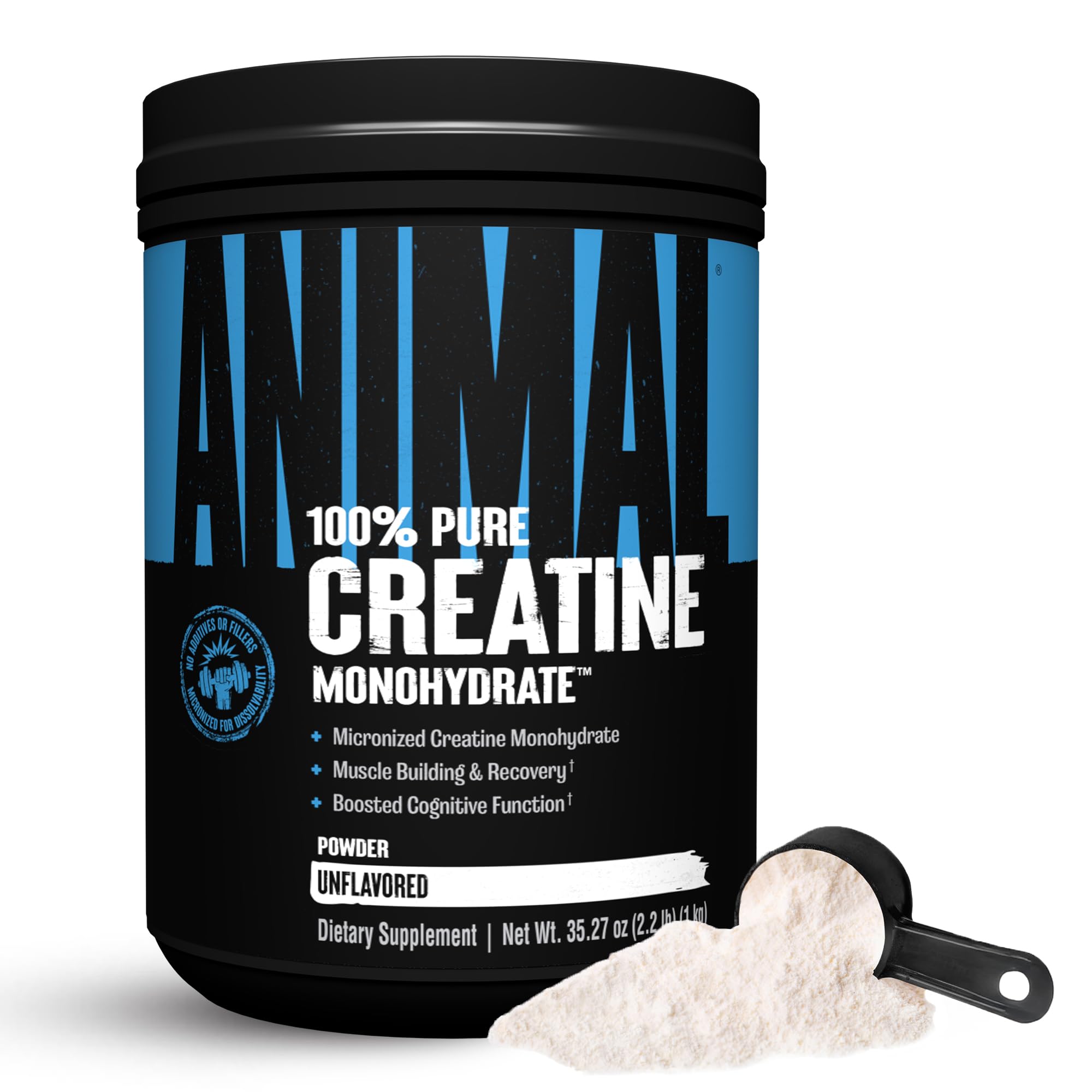 Front view of Animal Creatine Monohydrate Powder 1kg package