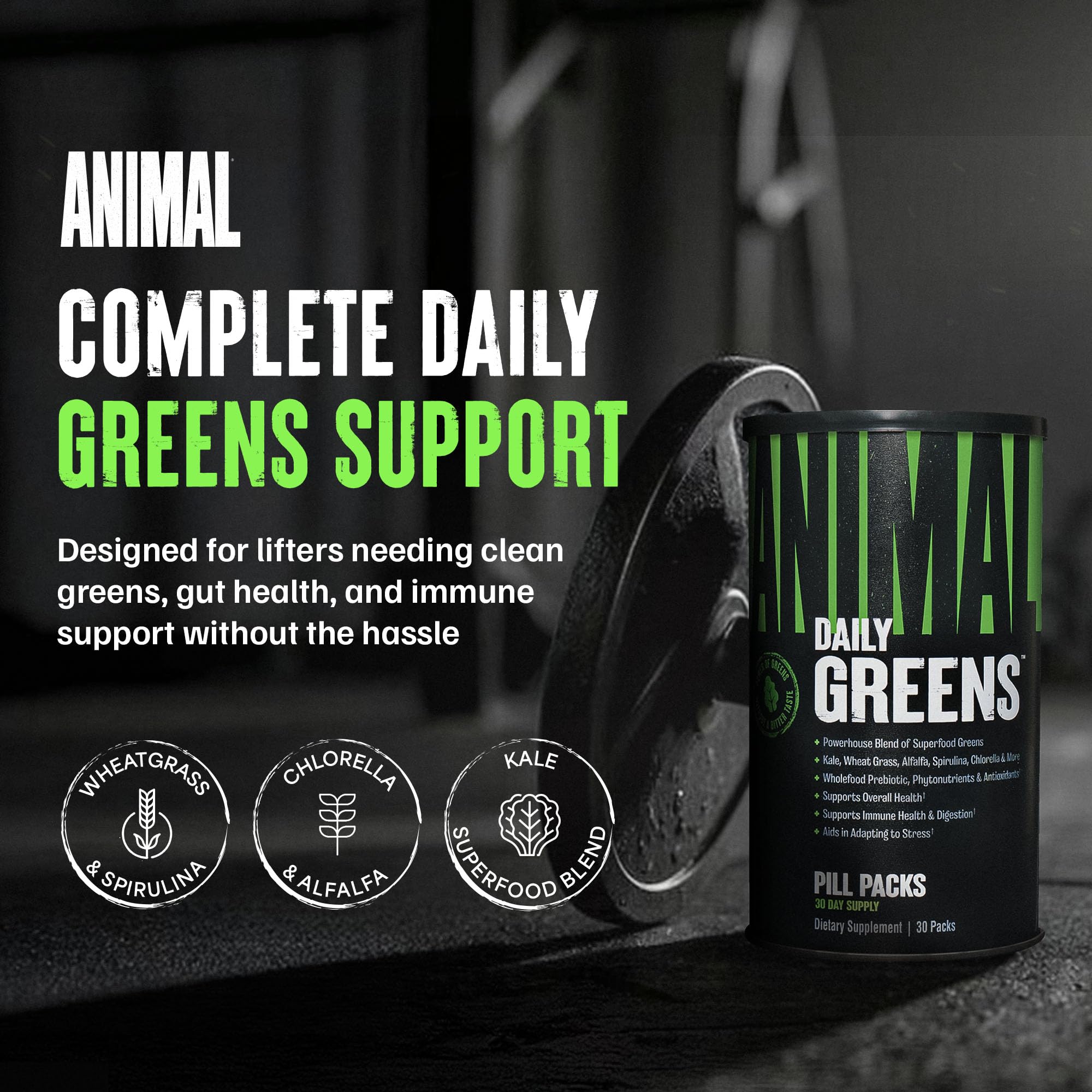 Close-up of daily greens pack showing capsules