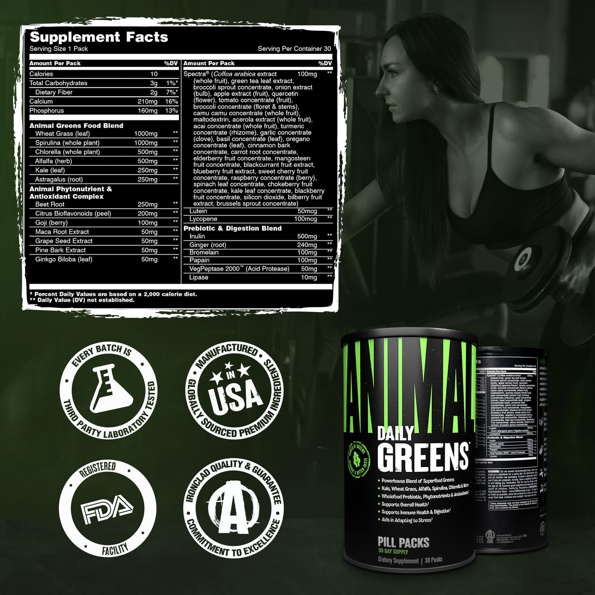 Athletic user with greens supplement for immune and digestion support
