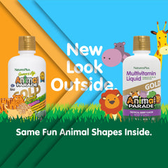 Close-up of ingredient panel for Animal Parade Gold Kids Liquid Multivitamin tropical berry