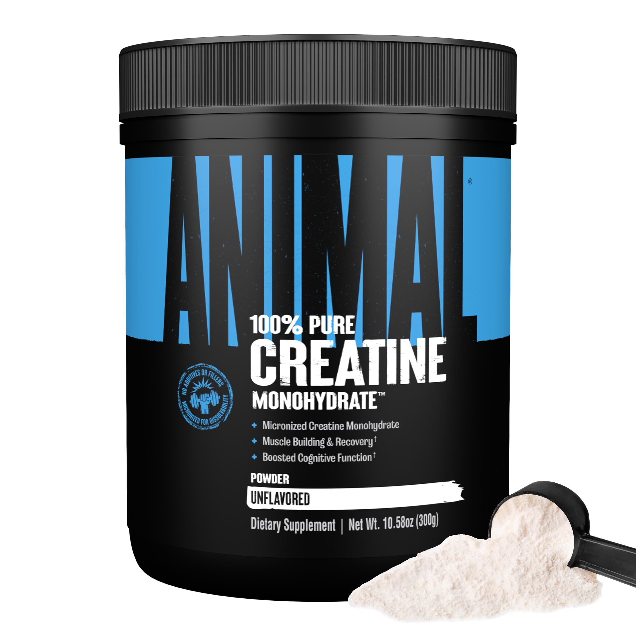Front view of Animal Creatine Monohydrate Powder 300g tub