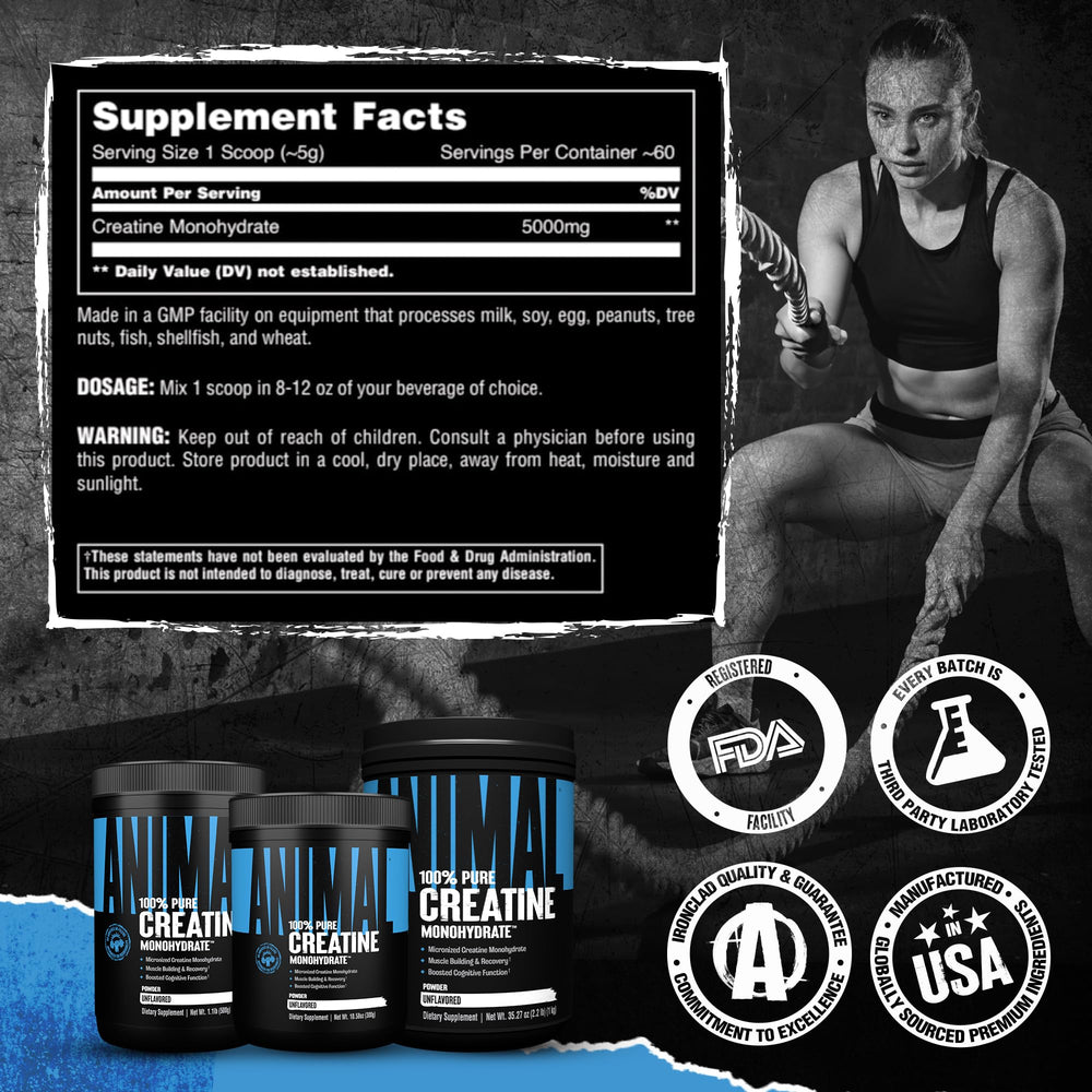 Concept image of muscle growth and endurance with creatine powder