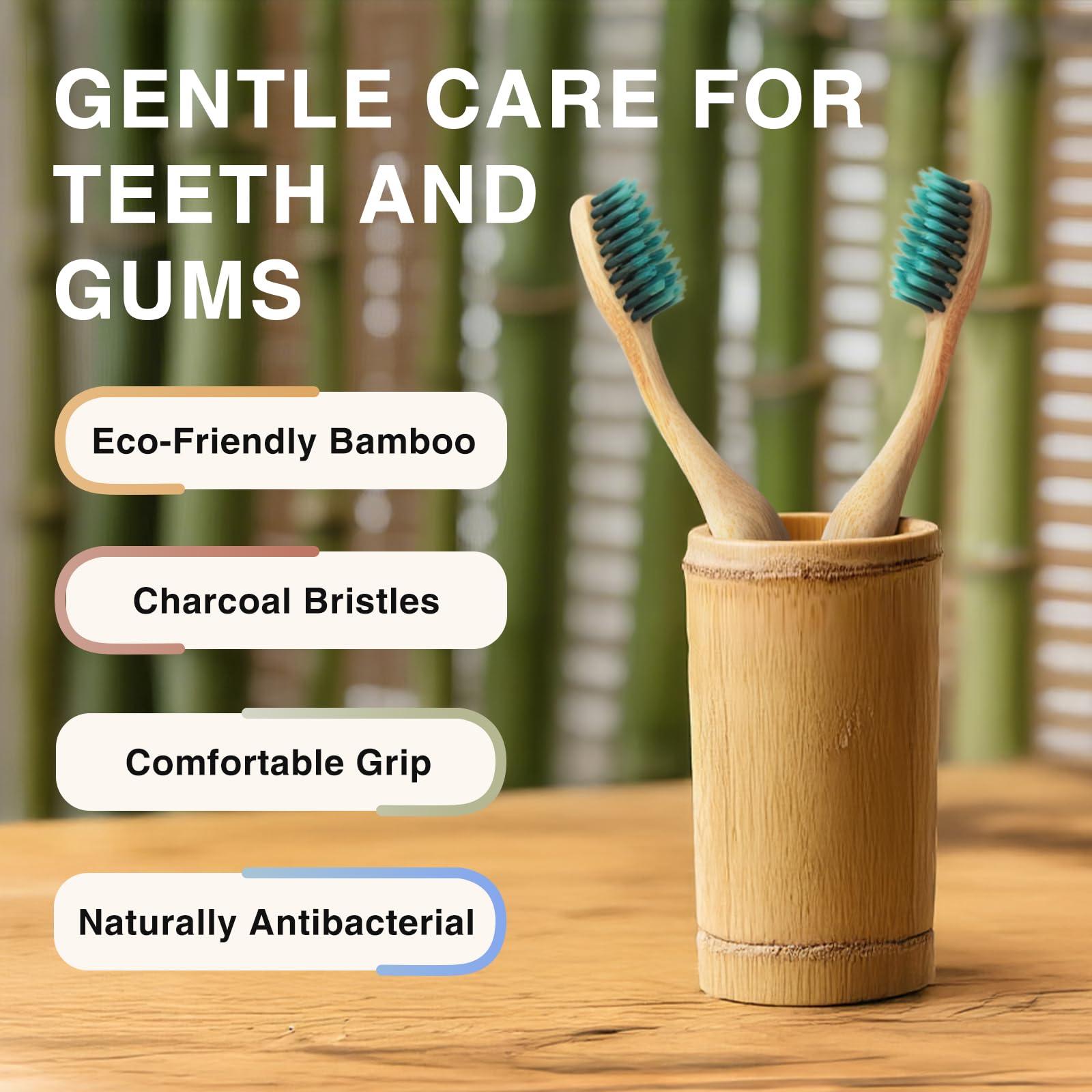 Smooth ergonomic bamboo handle with natural grain