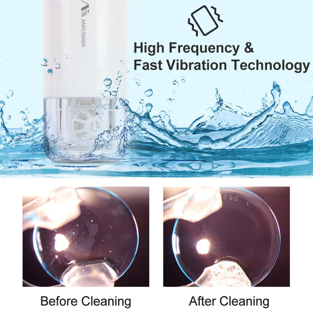 Close-up of ANKUNABA contact lens cleaner with USB charging cable