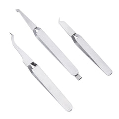 Three-piece ANNWAH dental reverse action tweezers set shown together