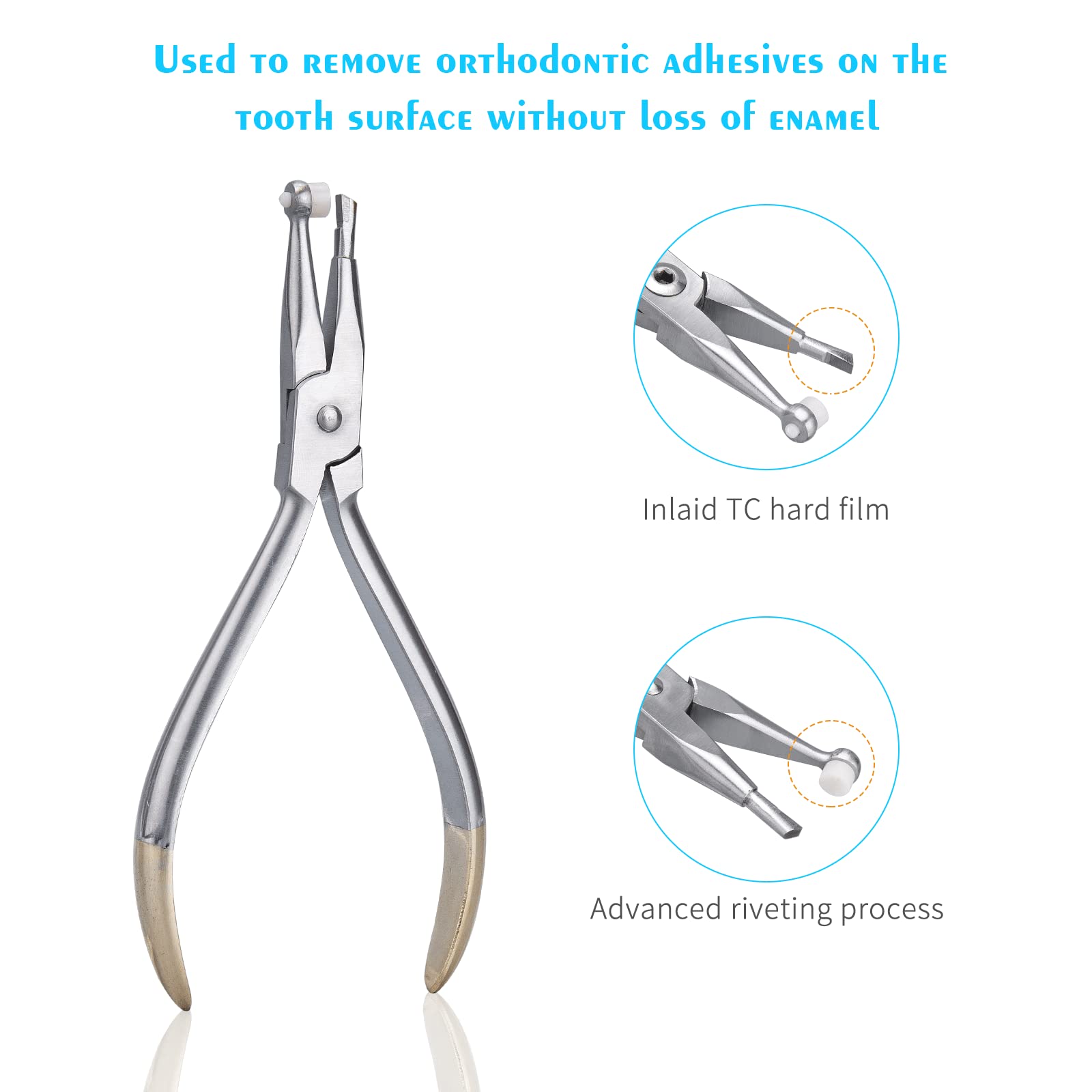 Orthodontic cement remover pliers showing ergonomic grip and T-type incision