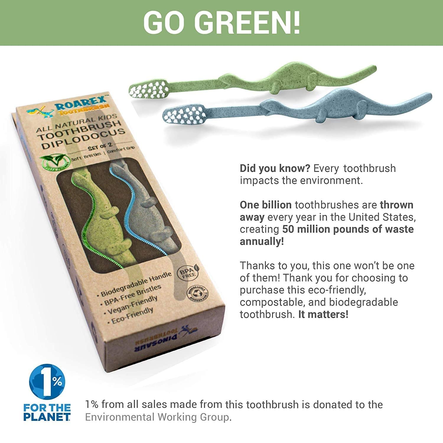 Dino-themed natural materials and eco-friendly toothbrush