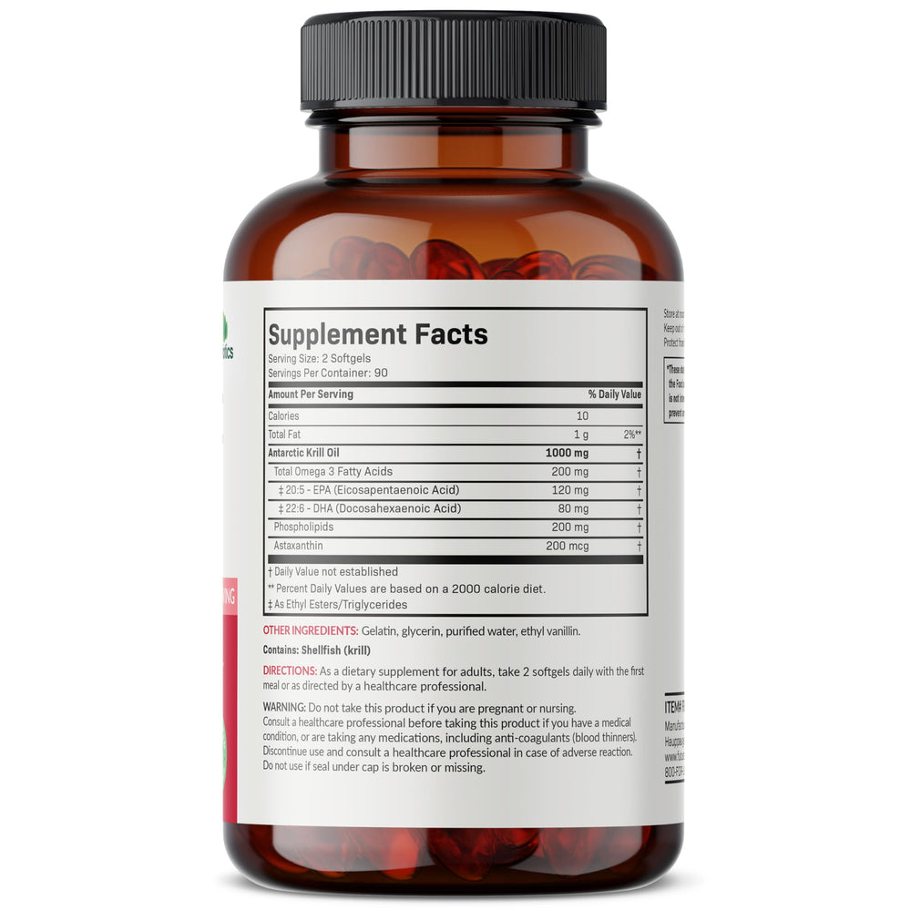 Two krill oil softgels representing a 1000 mg serving