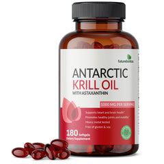 Futurebiotics Antarctic Krill Oil bottle showing 180 softgels