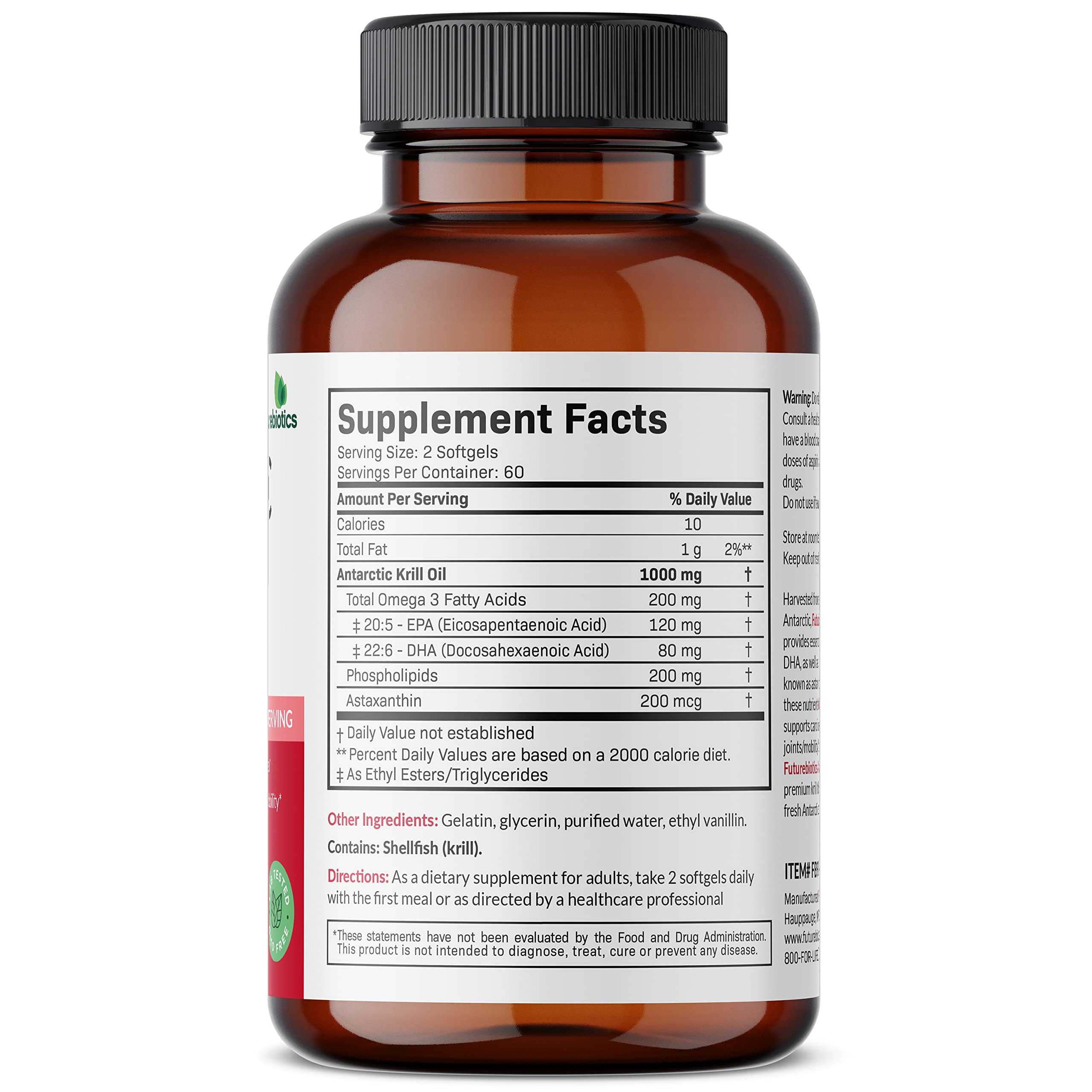 Back label detailing ingredients and certifications