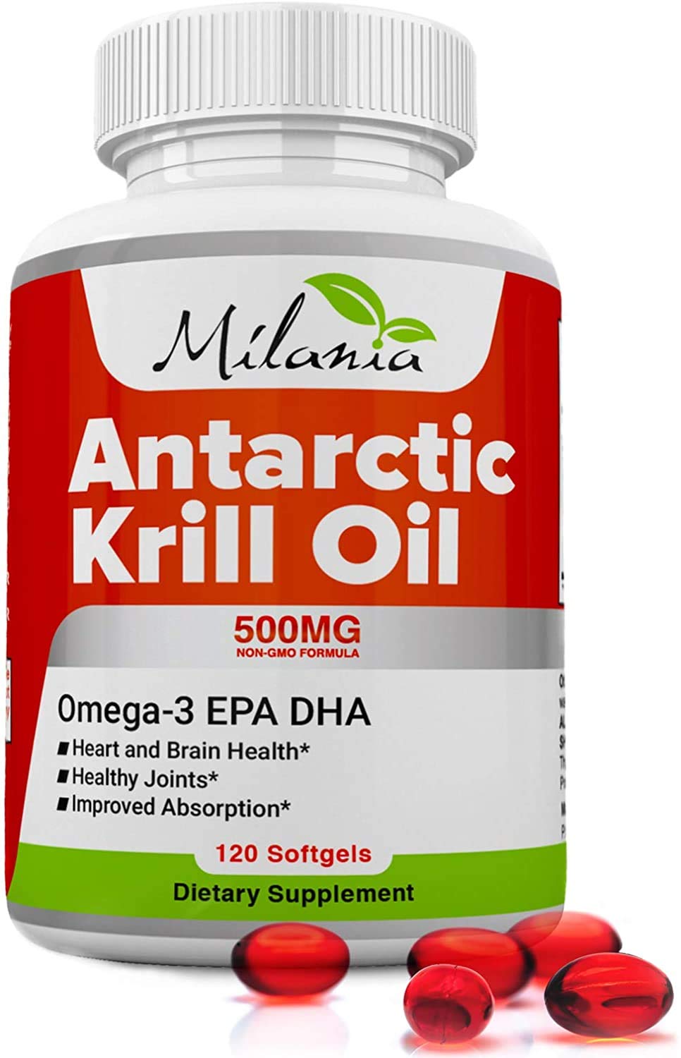 Milania Antarctic Krill Oil bottle with 120 softgels