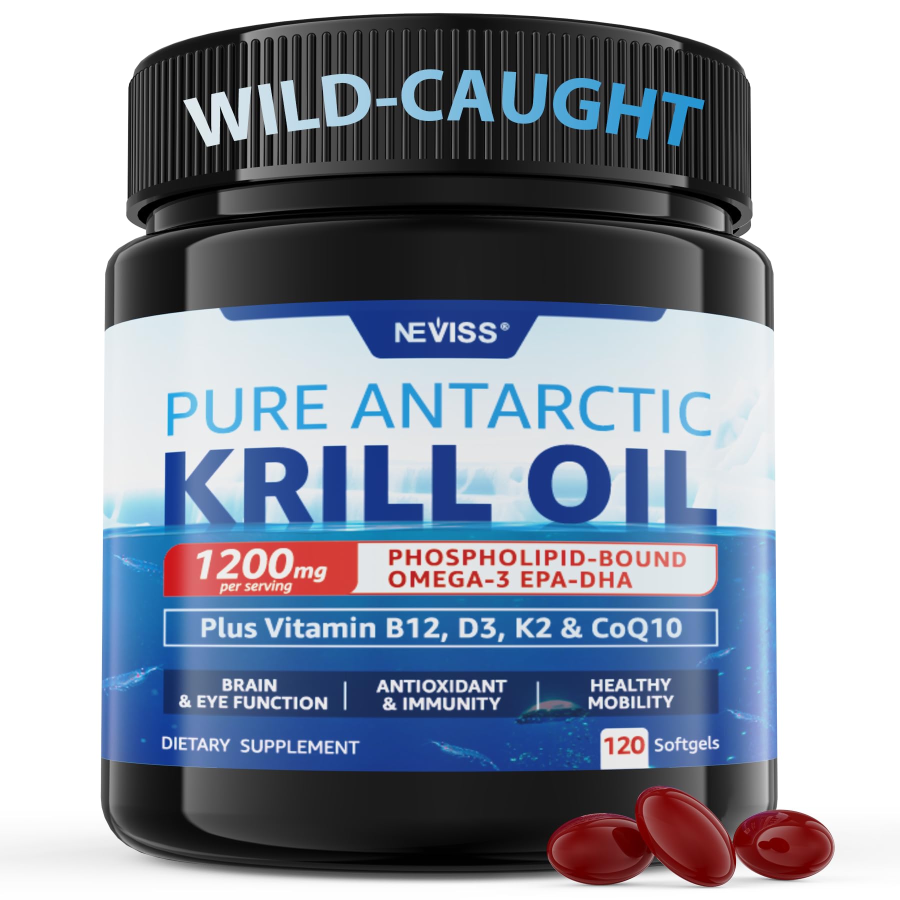 Bottle of Antarctic Krill Oil 1200 mg softgels