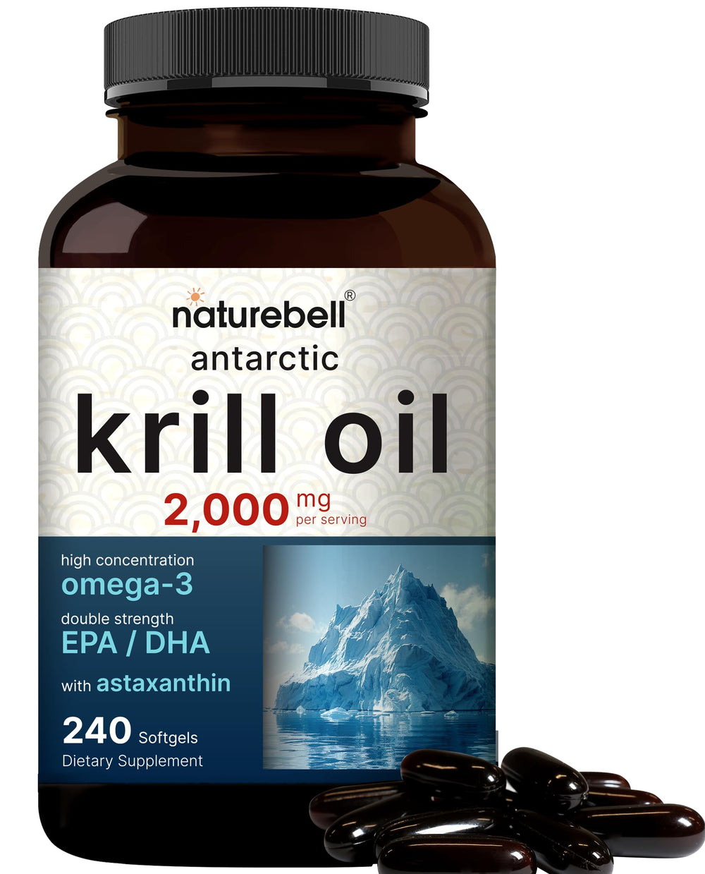 Antarctic Krill Oil 2000mg bottle with 240 softgels