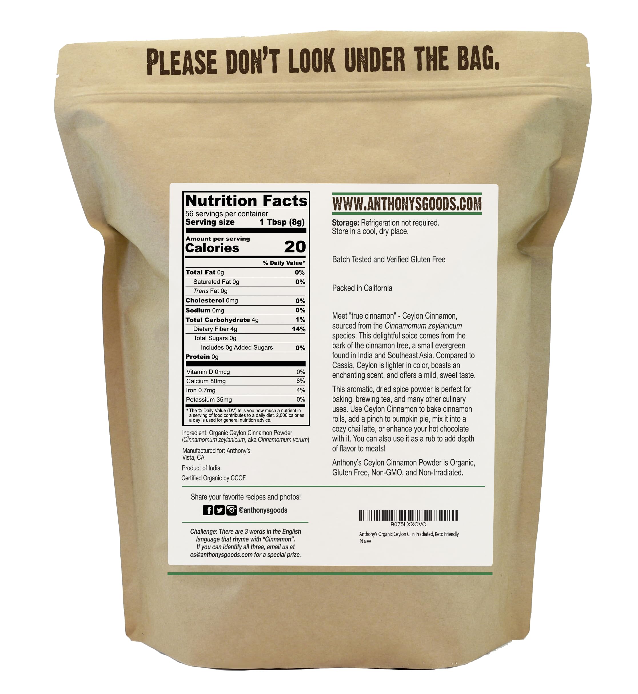 Gluten-free batch label on cinnamon powder jar