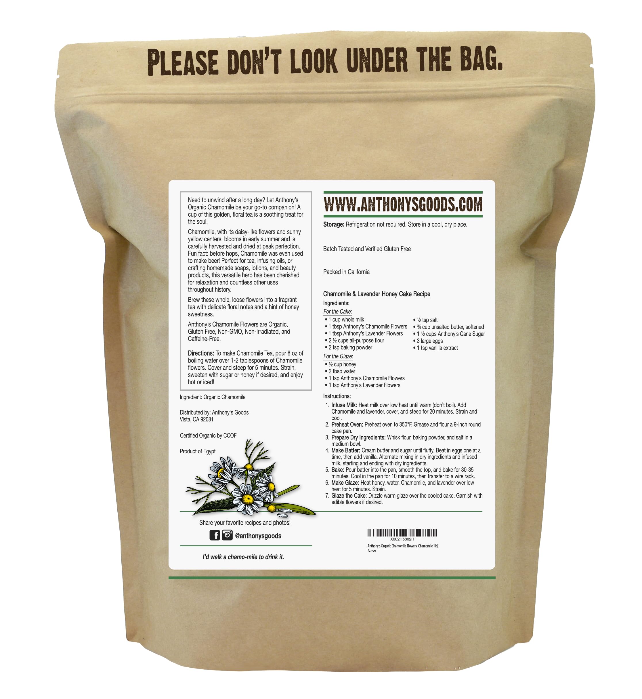 Close-up of organic chamomile flowers - 1 lb bag