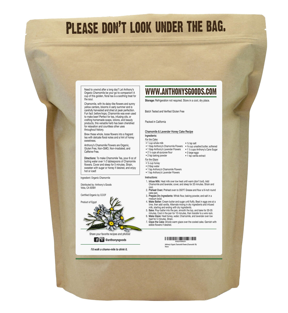 Close-up of organic chamomile flowers - 1 lb bag