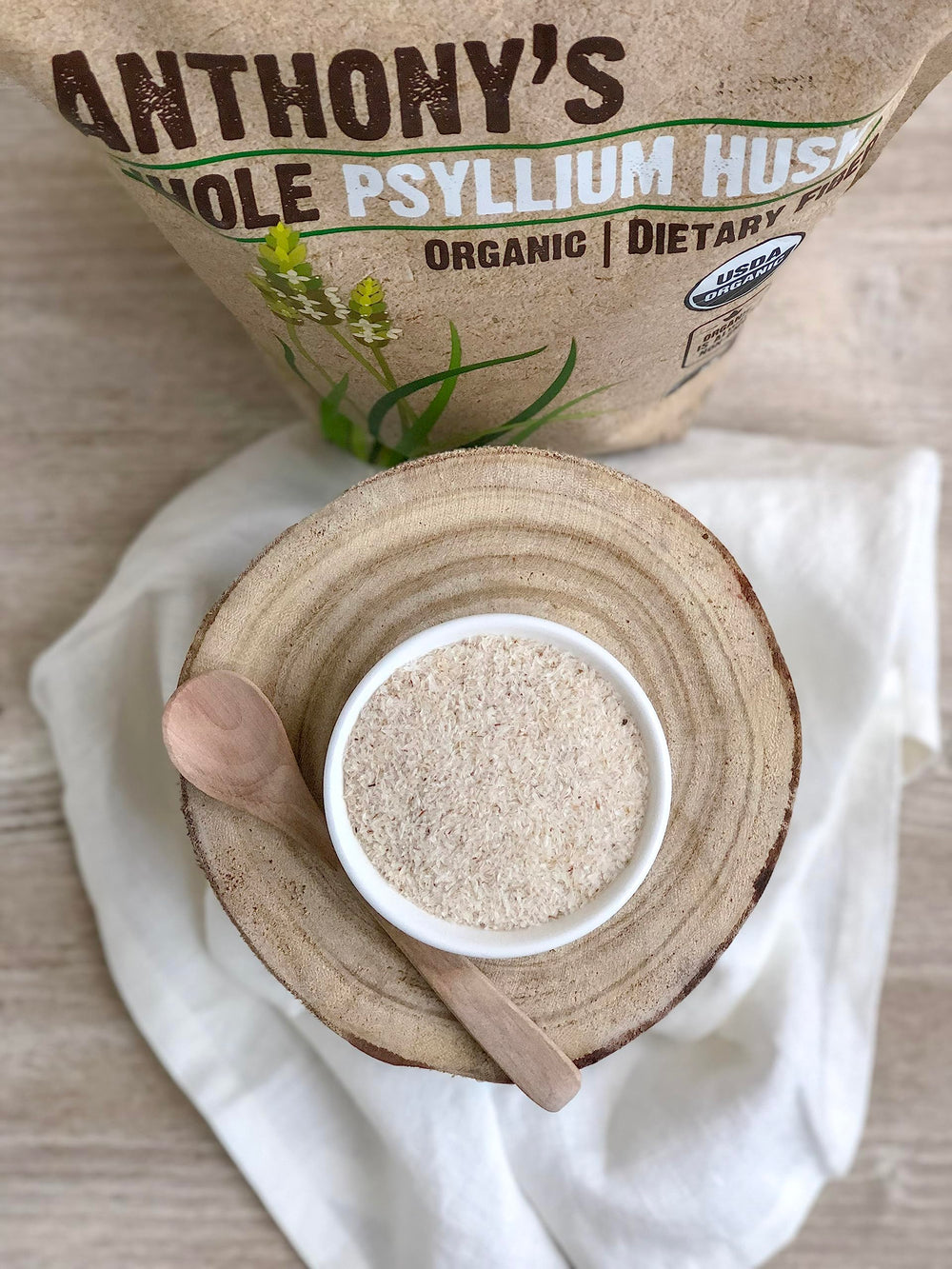 Close-up of high-fiber dietary fiber information for psyllium husks