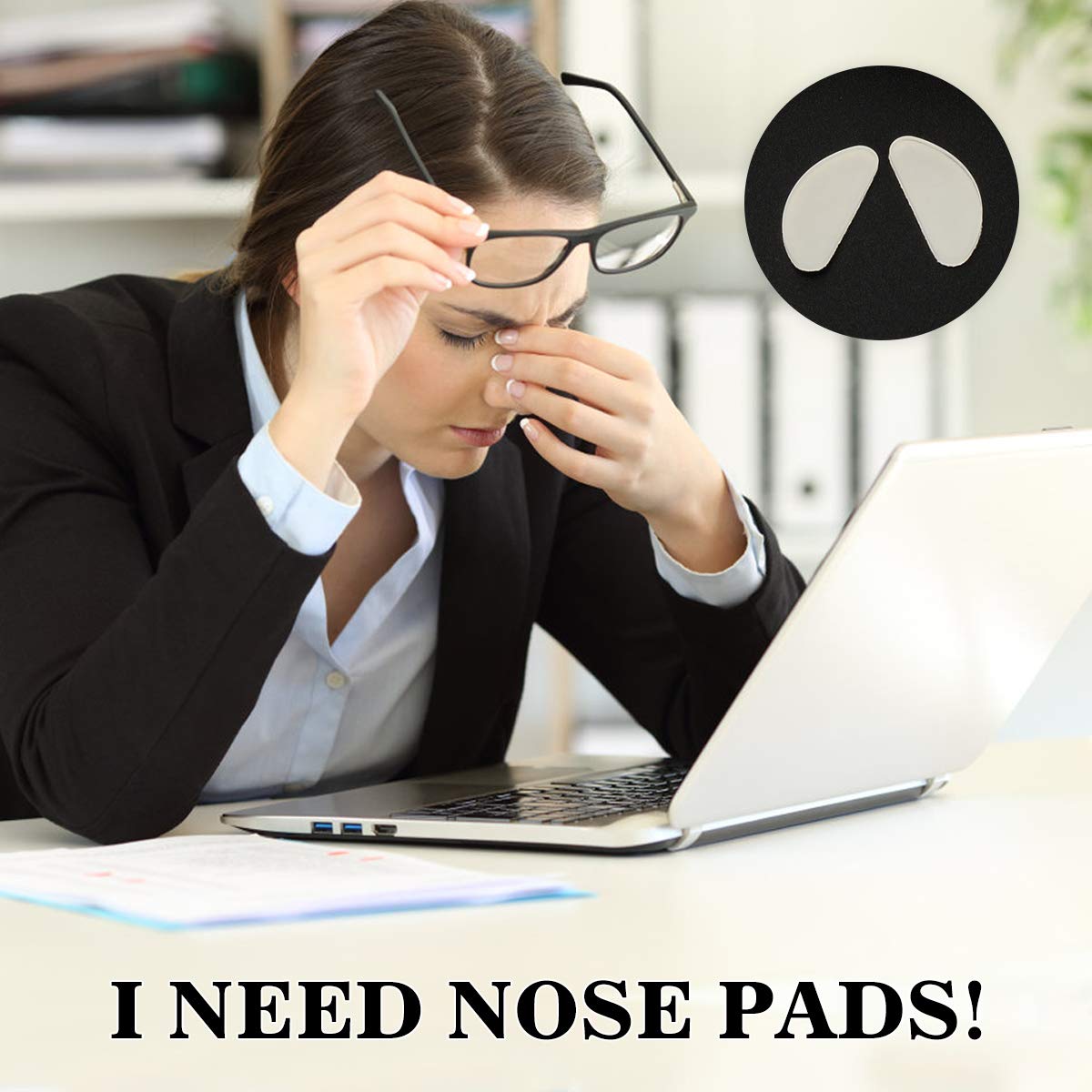 Anti-slip nose pads attached to eyeglasses