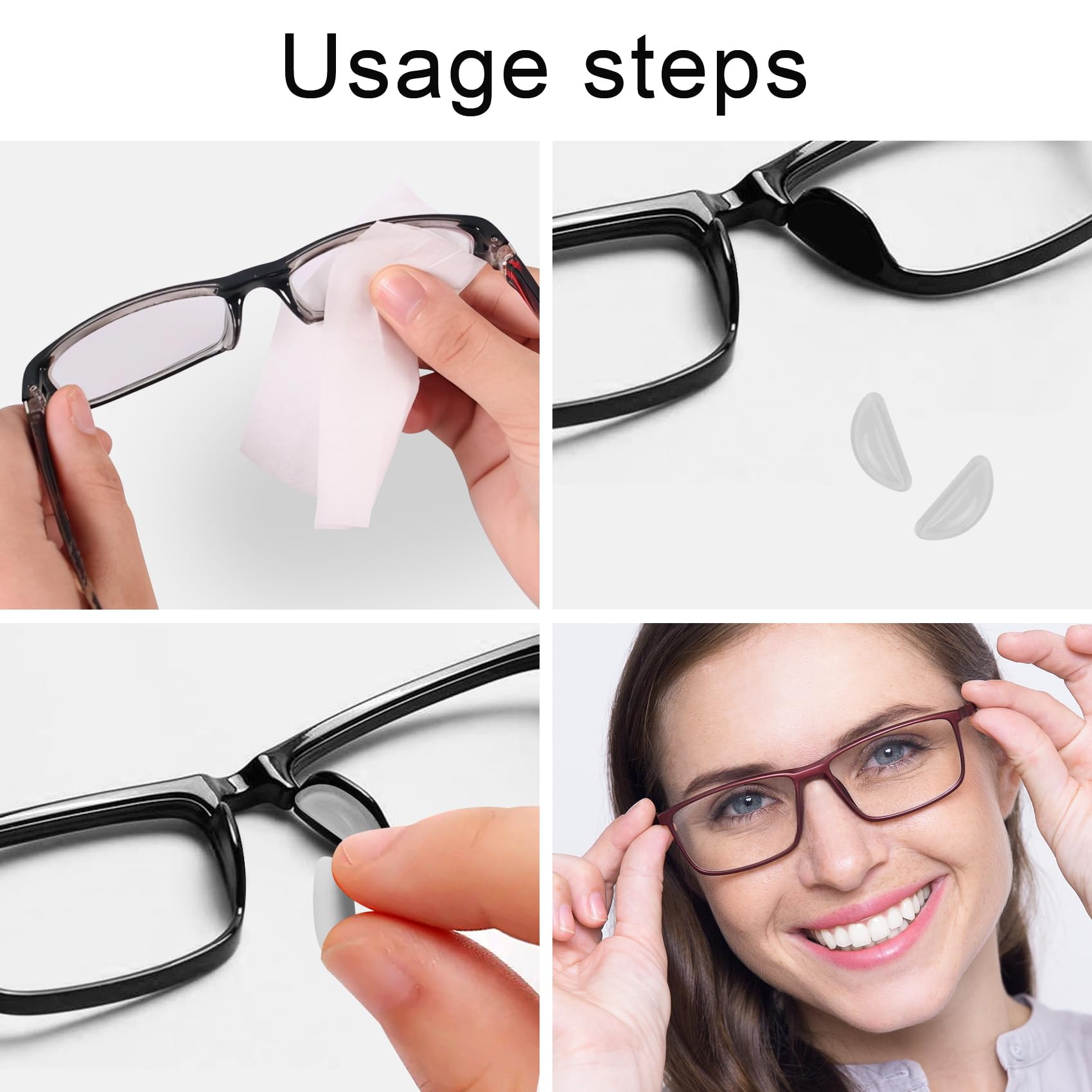 Anti-slip nose pads attached to plastic frames