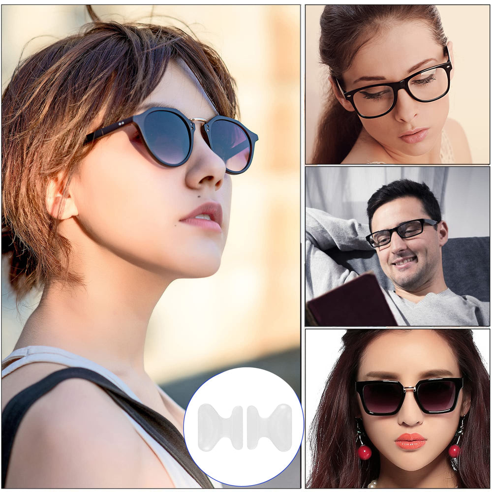 Anti-slip nose pads on plastic eyeglass frames