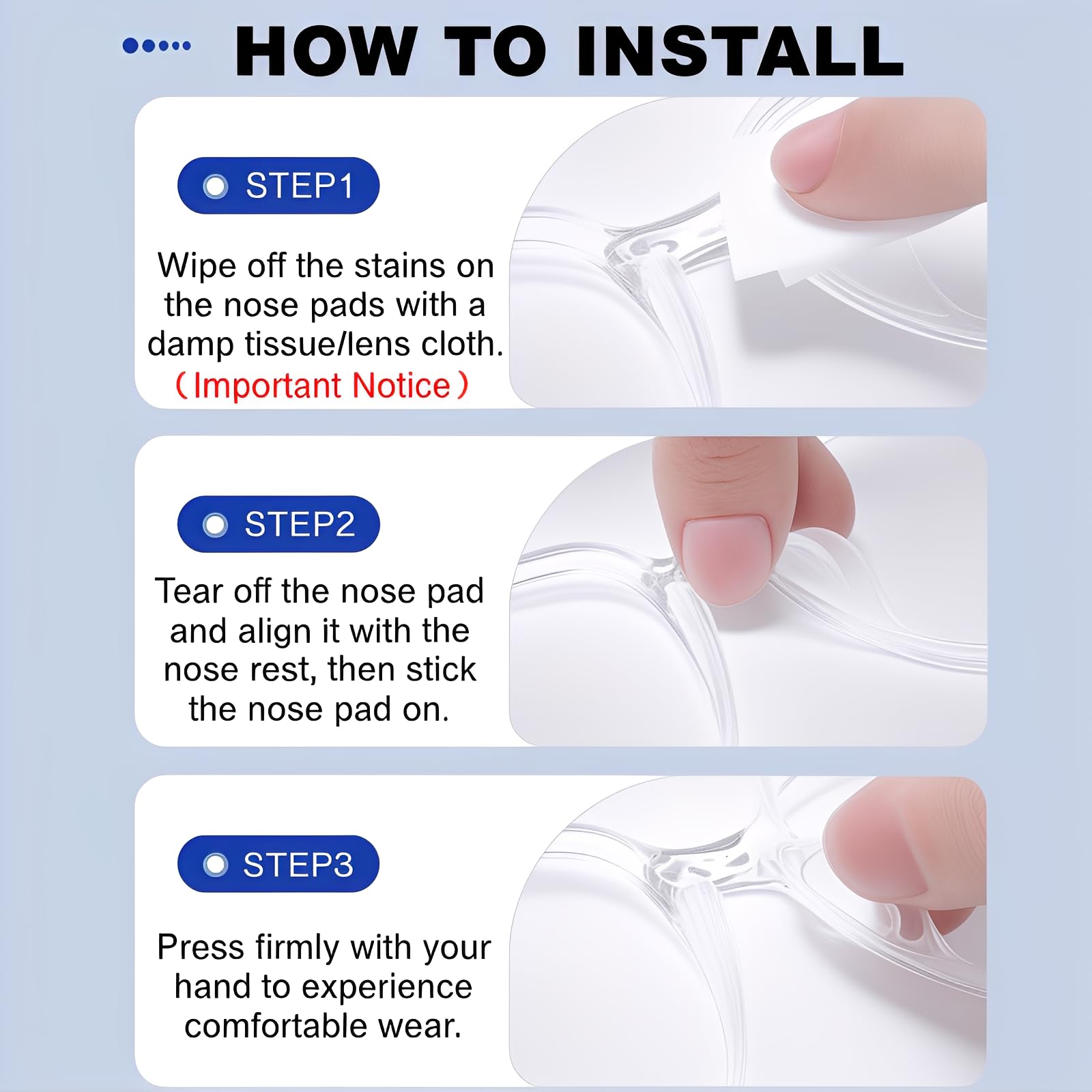 non-slip, sweat-resistant nose pads for glasses during activity