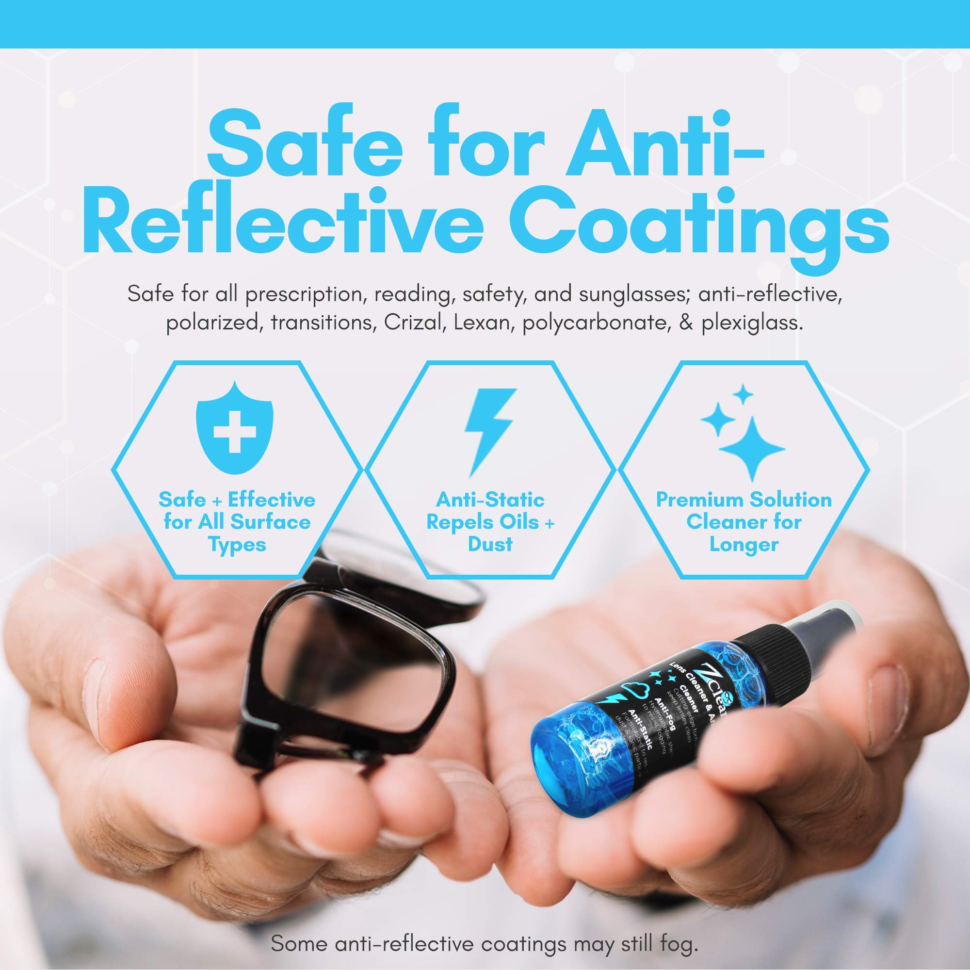 Anti-static barrier repelling dirt and dust from lenses