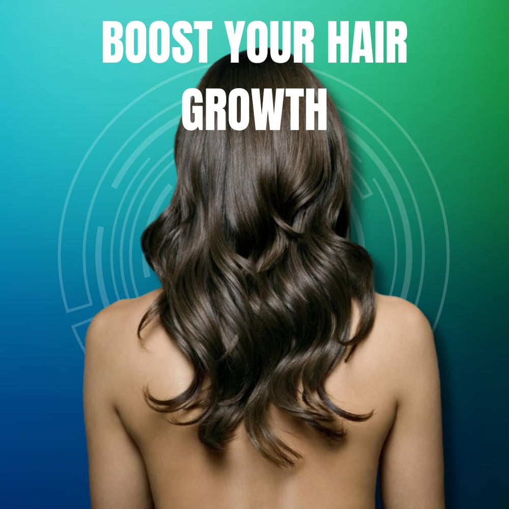 Illustration of hair growth and nail strength with collagen and biotin imagery.