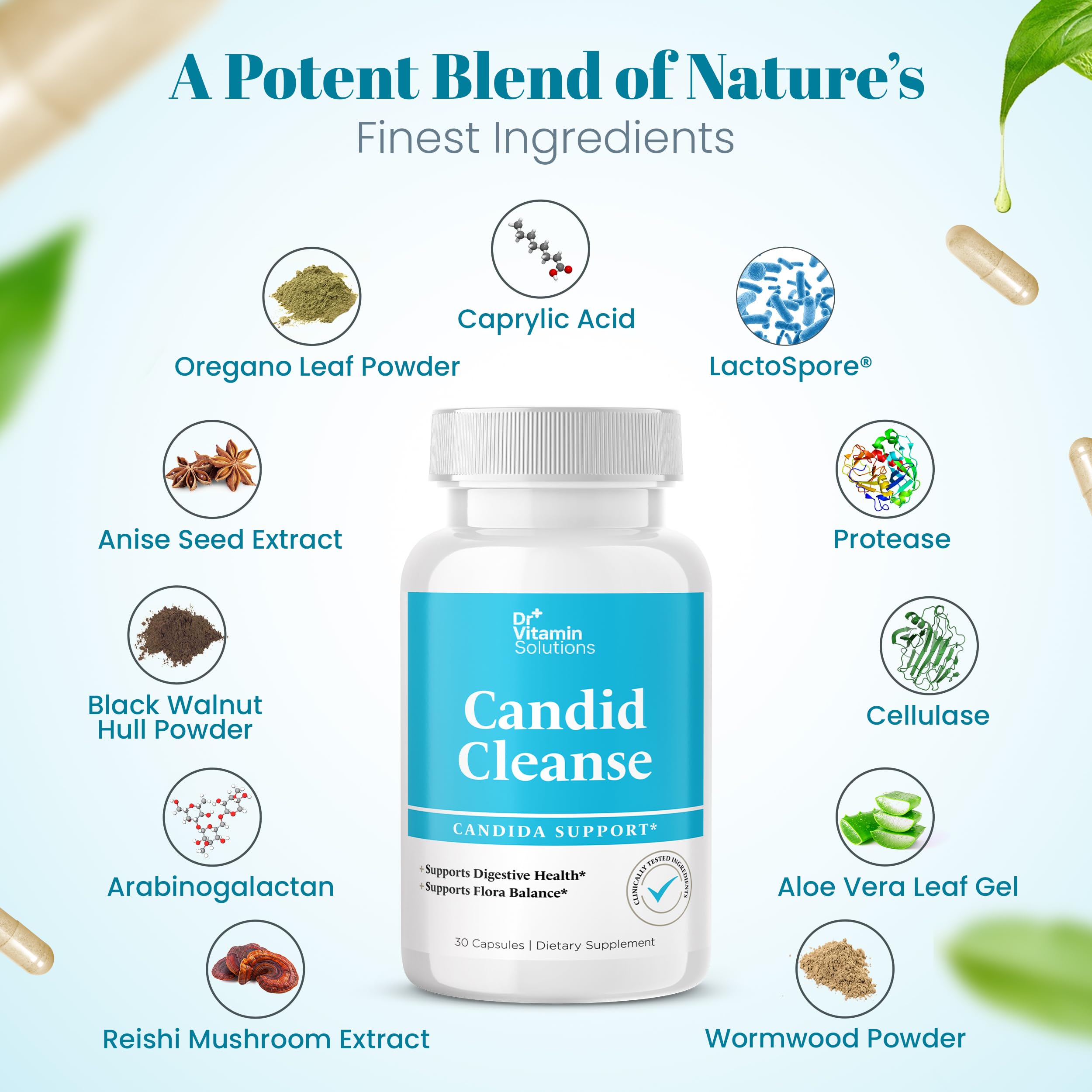 Antimicrobial blend targeting Candida overgrowth