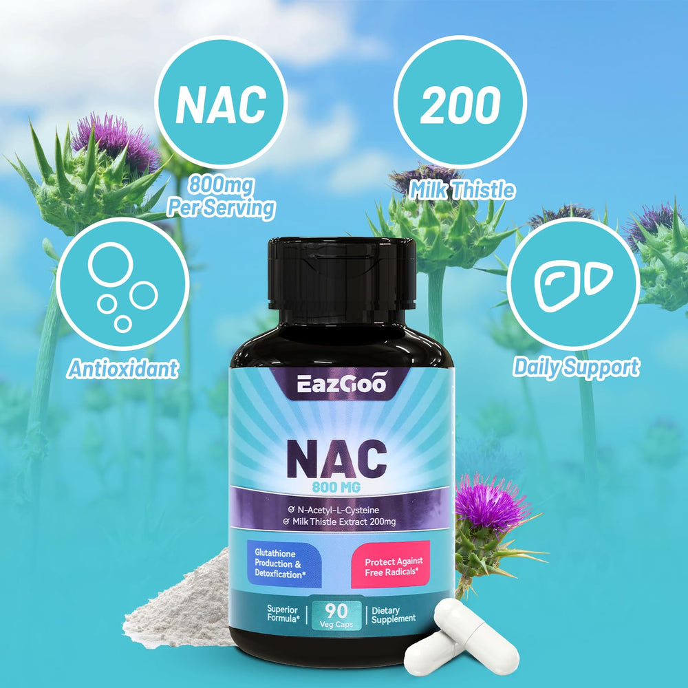 Antioxidant support graphic featuring NAC and Milk Thistle