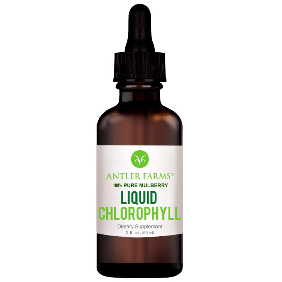 Front view of Antler Farms liquid chlorophyll drops bottle with mint flavor, 2 oz, 60 servings